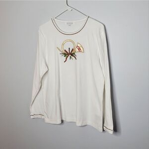 Mercer Street Studio XL Long Sleeve Shirt White Gold French Horn Christmas